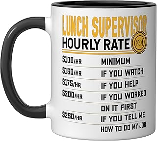 Funny Lunch Supervisor Hourly Rate Ceramic Mug, Black/White