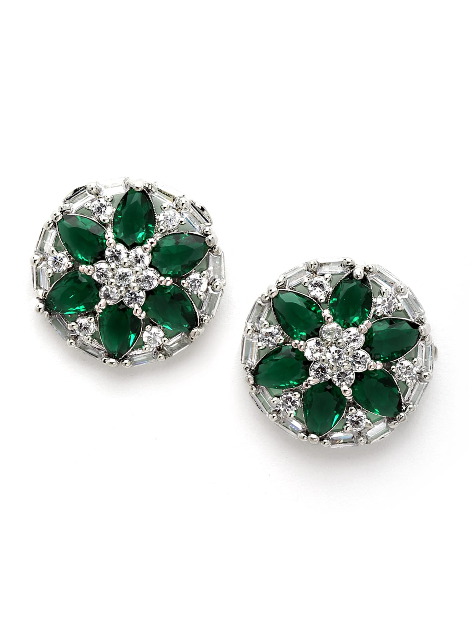 Karatcart Silver Tone Green American Diamond Stud Earrings for Women (B0B3X986QX) Amazon Price History, Amazon Price Tracker