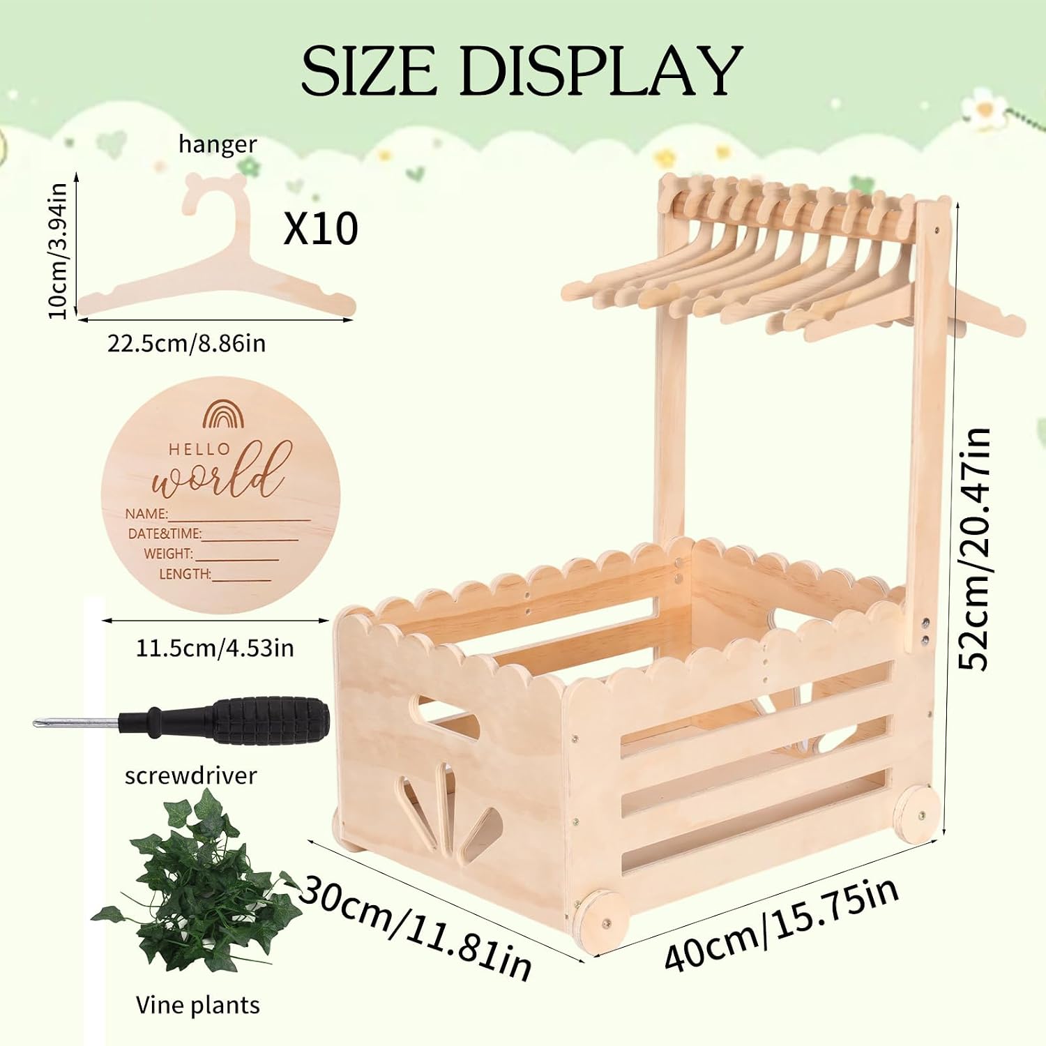 Wooden Baby Shower Crate Closet Gifts Storage Basket,Hamper with Hanger