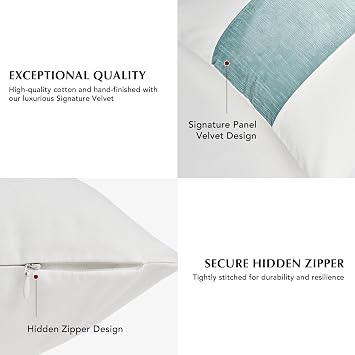 EVERGRACE x Kinsey Walsh Signature Velvet Panel Cotton Pillow Covers Set of 2, Decorative Pillow Covers 20x20 for Couch, Square Cushion Cases for Sofa Bedroom Living Room, Aquamarine