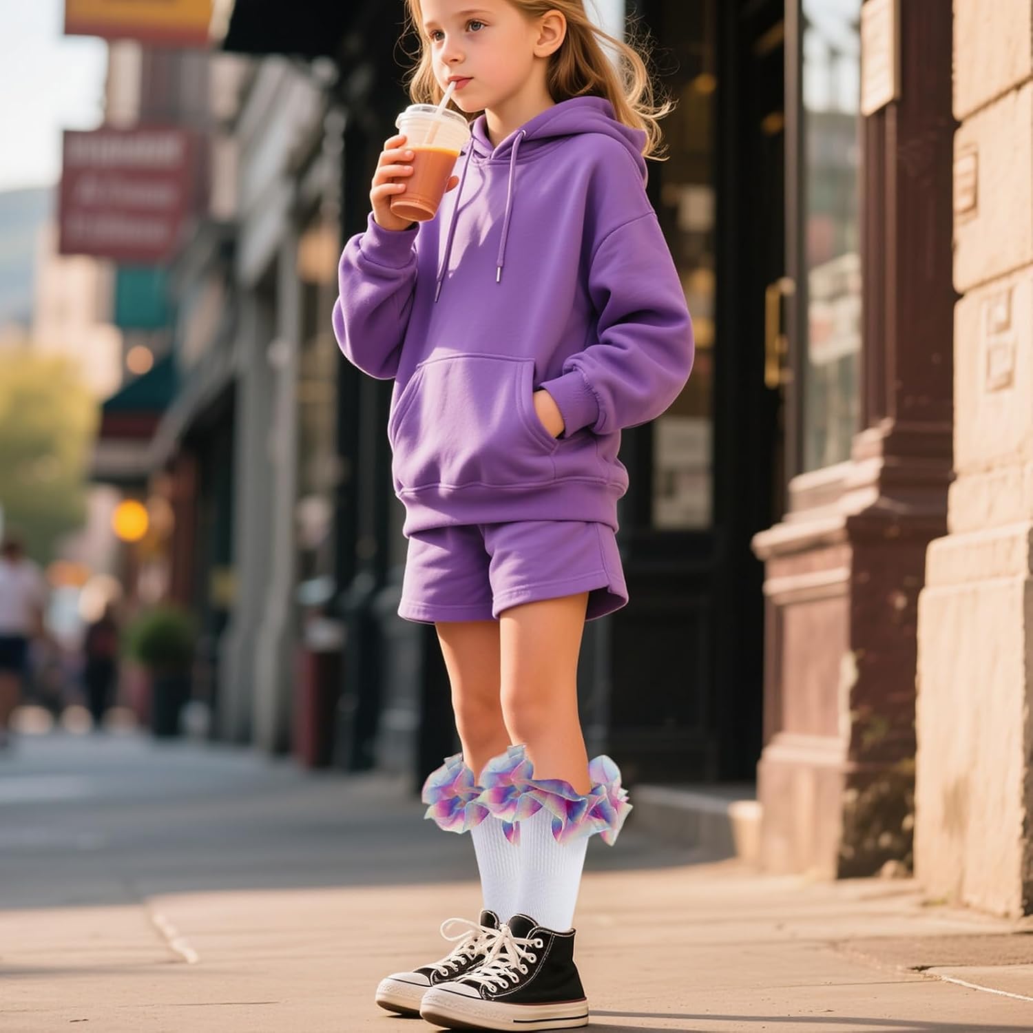 Girls Ruffle Socks Toddler Girl Rainbow Fold Over Frilly Dress Socks Lace Big Fluffy Ruffles Church Fancy Sock Kids