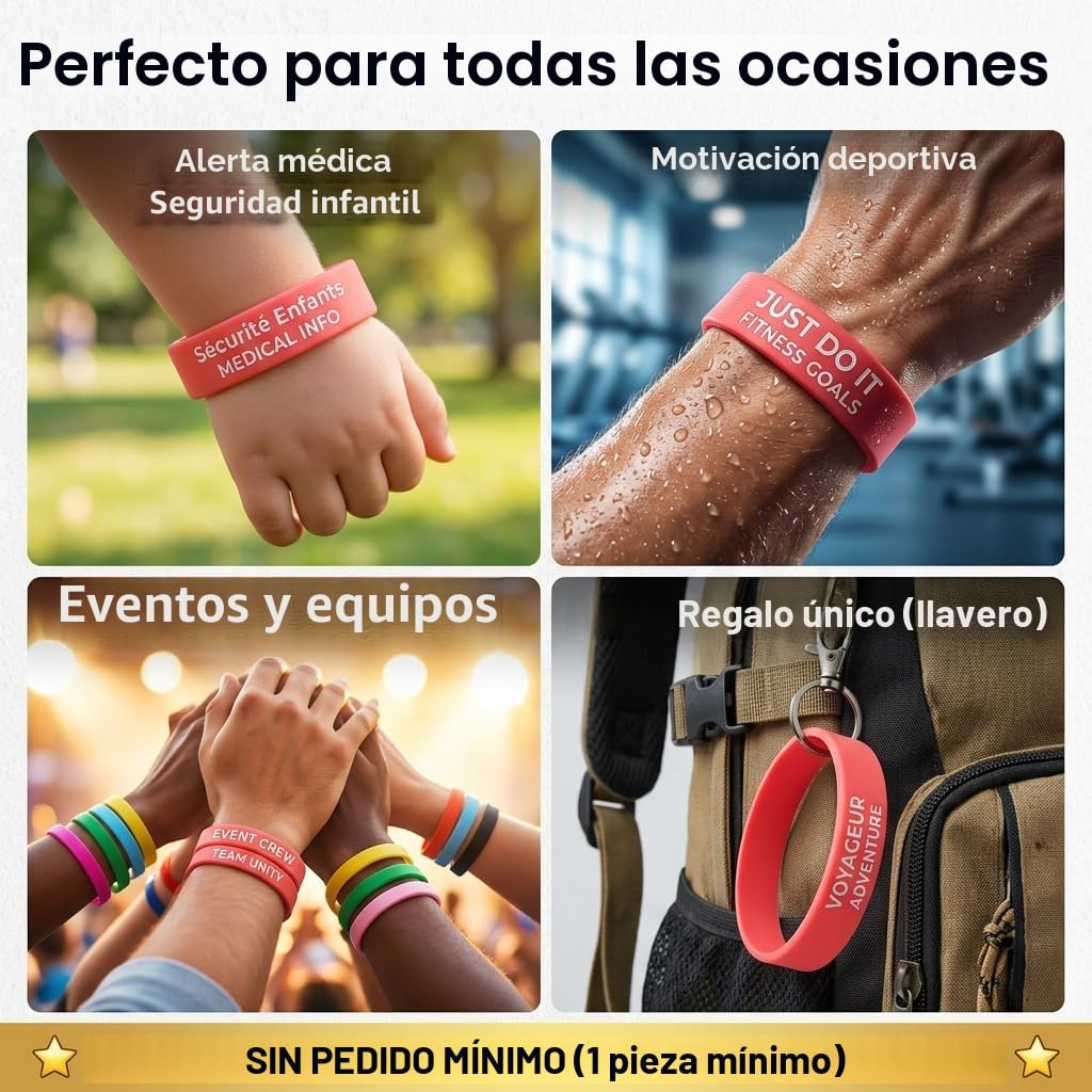 Pulseras de goma personalizables para eventos, motivación, recaudación de fondos, identificación niños