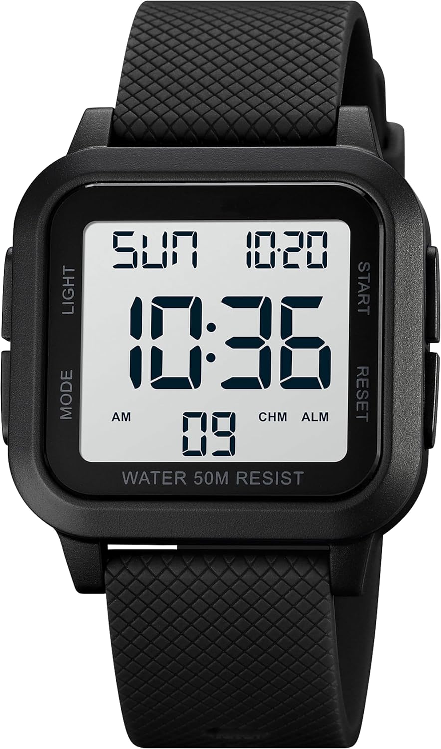 findtime Unisex Digital Watch Men Women Square Face Big Numbers LED Electronic Wrist Watches Waterproof/Alarm/Countdown Timer/Dual Time/Stopwatch/12/24H