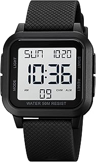 Quadratische Digitaluhr LED Große Ziffern Zahlen Armbanduhr für Herren Damen Unisex Outdoor Digitale Sportuhr mit Alarm/Timer/Doppelzeit/Stoppuhr/12/24H