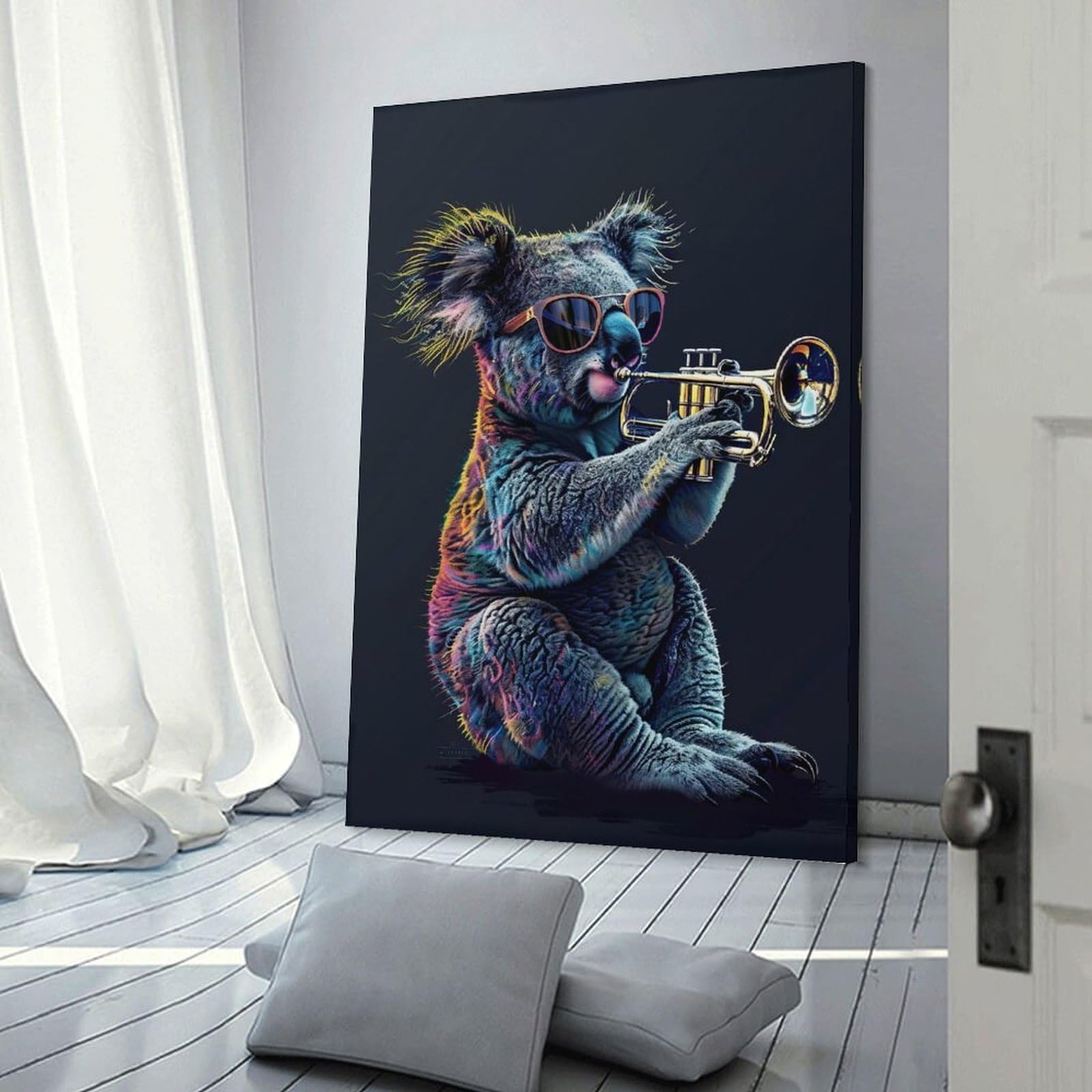 Junmoney Koala Trumpet Wall Art Print, 24x36inch(60x90cm), for Bedroom Decor, Cosy Corners Or Studios, Decorative Wall Art for Cosy Rooms
