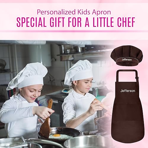 Miniatura 69 de Juego de delantal personalizado y sombrero de chef, bonito disfraz de chef para niños, delantales con bolsillos para cocinar, pintar, fiestas Negro