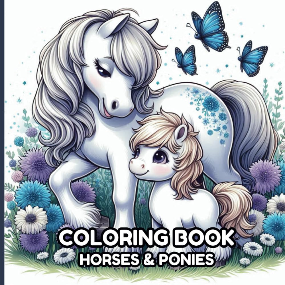 Coloring Book Horses & Ponies: 50 Design Pages To Color for Girls Ages 8-12, Feature Relaxing and Stress Relief