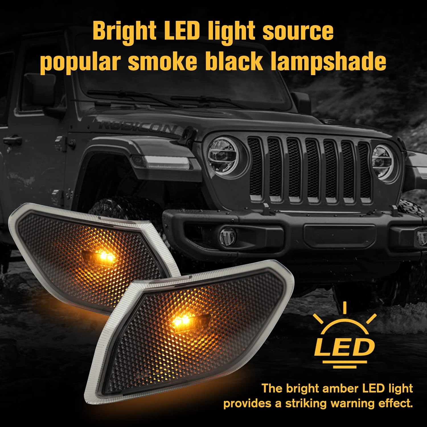 LED Side Marker Light for Jeep Wrangler JL & Gladiator JT 2018 2019 2020 2021 2022 2023 2024, Smoke Lens Amber Fender Flares Light Accessories Plug & Play