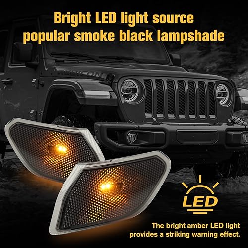 Miniatura 3 de LED Side Marker Light for Jeep Wrangler JL & Gladiator JT 2018 2019 2020 2021 2022 2023, Smoke Lens Amber Fender Flares Light Accessories Plug & Play