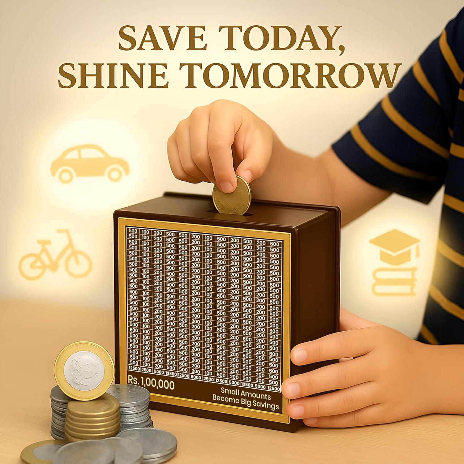 Nizomi Wooden Modern Piggy Bank for Kids & Adults, Coin Box with Carved Design, Savings Box, Donation Box, Smart Money Box, Wooden Coin Box, Money Saver, Piggy Bank with Numbers - Return Gift 2