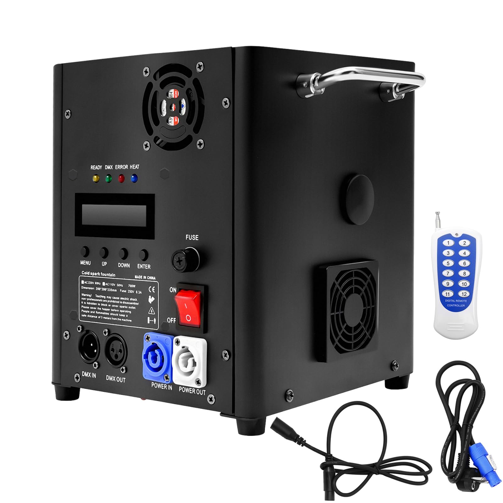 Pyrotechnikmaschinen 700W Cold Spark Feuerwerksmaschine DMX Sparkular Machine mit Fernbedienung Stage Spezialeffekt Machine für Bar Party Halloween Weihnachten Hochzeit