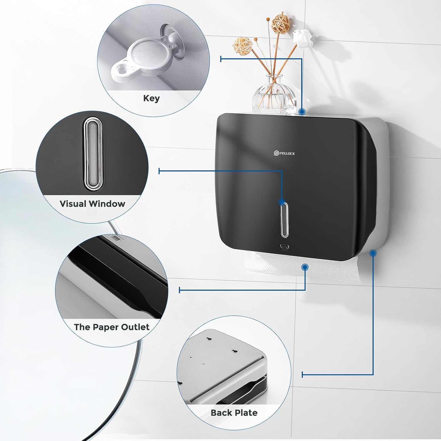 ペーパータオルホルダーディスペンサー 壁取り付け、マルチフォールド/三つ折り/Cフォールドハンドタオルディスペンサー、業務用ペーパー