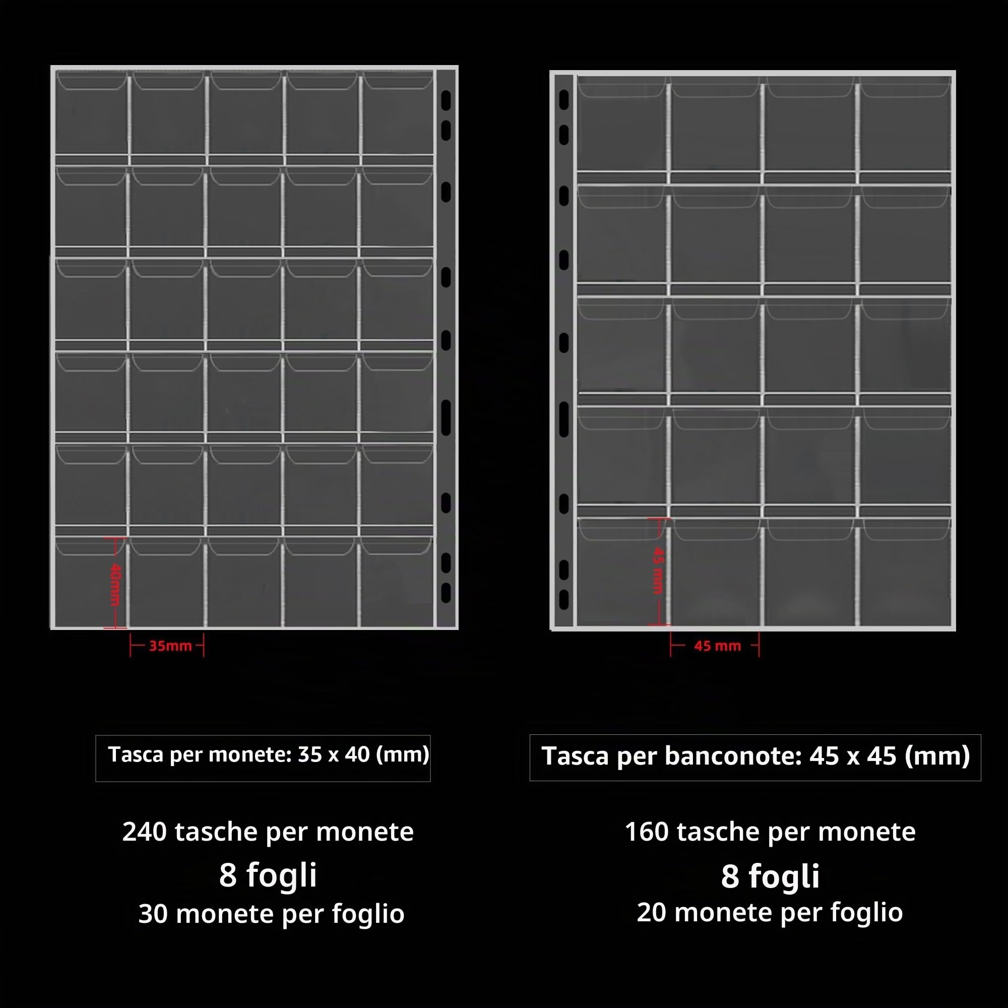 Hontom - Album per collezione di monete per collezionisti con serratura, 400 tasche portamonete ignifugo e 36 buste per monete in carta, organizer per monete, banconote, gettoni, badge