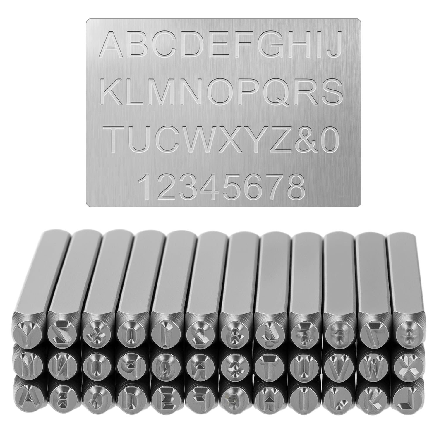 QWORK® 37 Pezzi Punzoni numeri e lettere, timbri in acciaio 3 mm, A-Z, 0-9, per metallo, legno e pelle