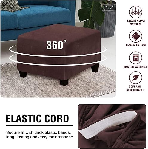 Miniatura 5 de Fundas otomanas de terciopelo cuadradas, pequeñas de 15 x 1519 x 1940 x 40 pulgadas, funda elástica extra grande para taburete, reposapiés,