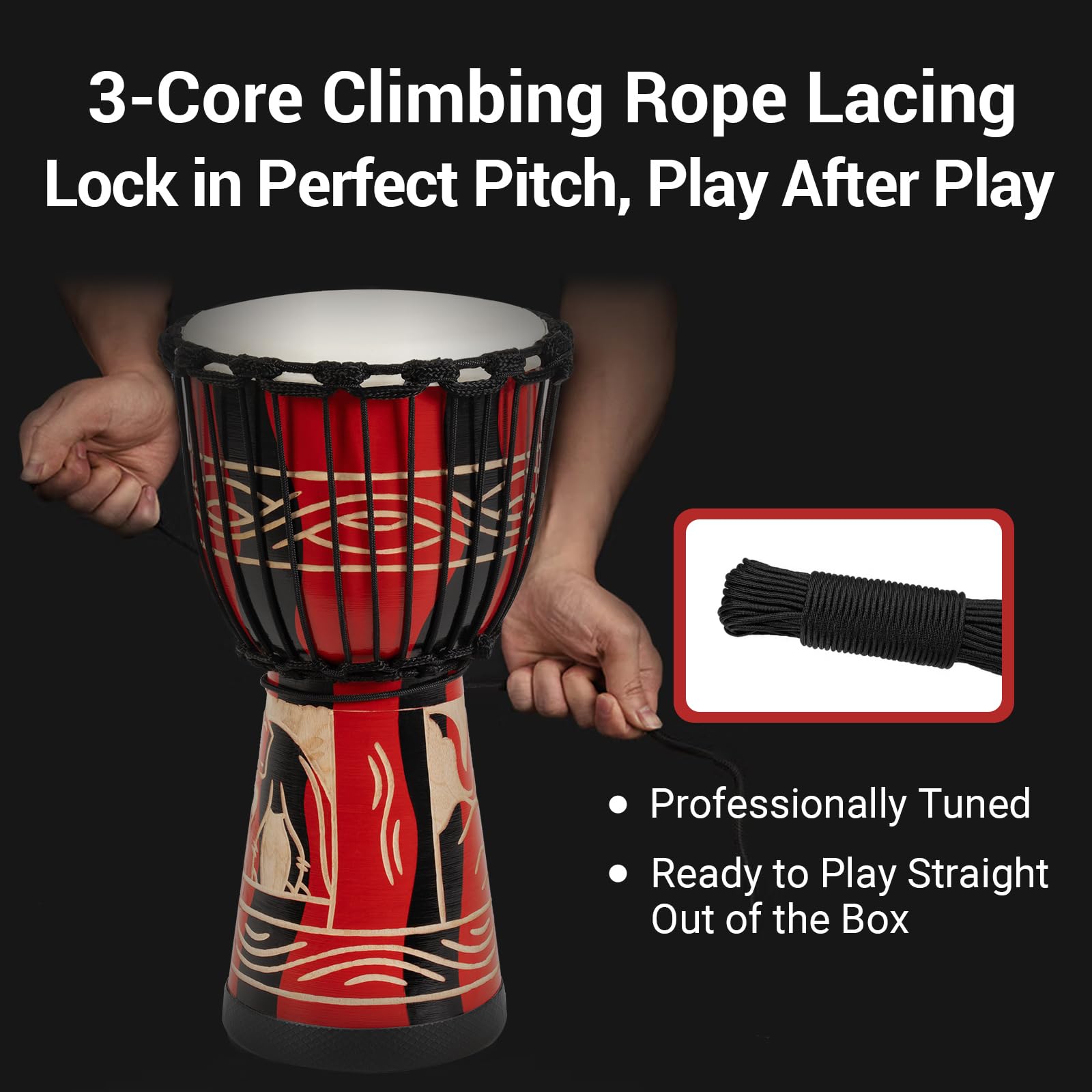 Djembe Drum, MOSEN Africa Drum Hand-Carved 8'' x 20'' Mahogany Goat skin DrumAhead for Adults Beginners(8 inch)