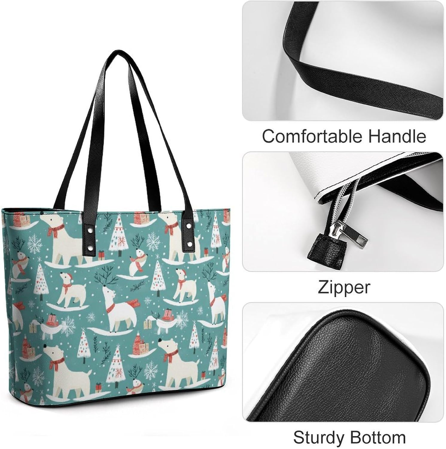 Christmas Polar Bear Women's Satchel Handbags Tote Shoulder Bag Purses for Travel Shopping Work