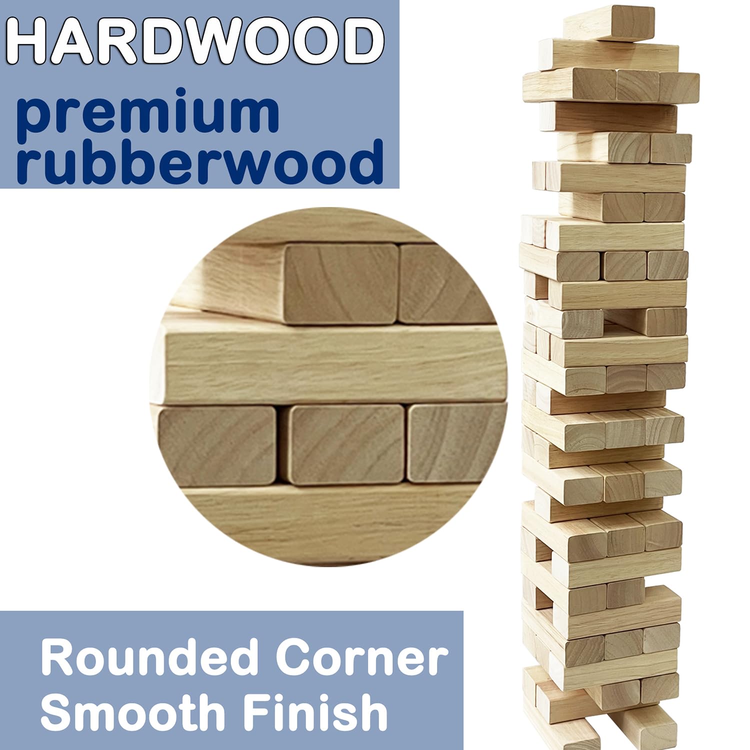 Jac & Mok Tumble Tower Spiel Holz Toppling Blocks Spielzeug mit Tragetasche 60 Stück Large