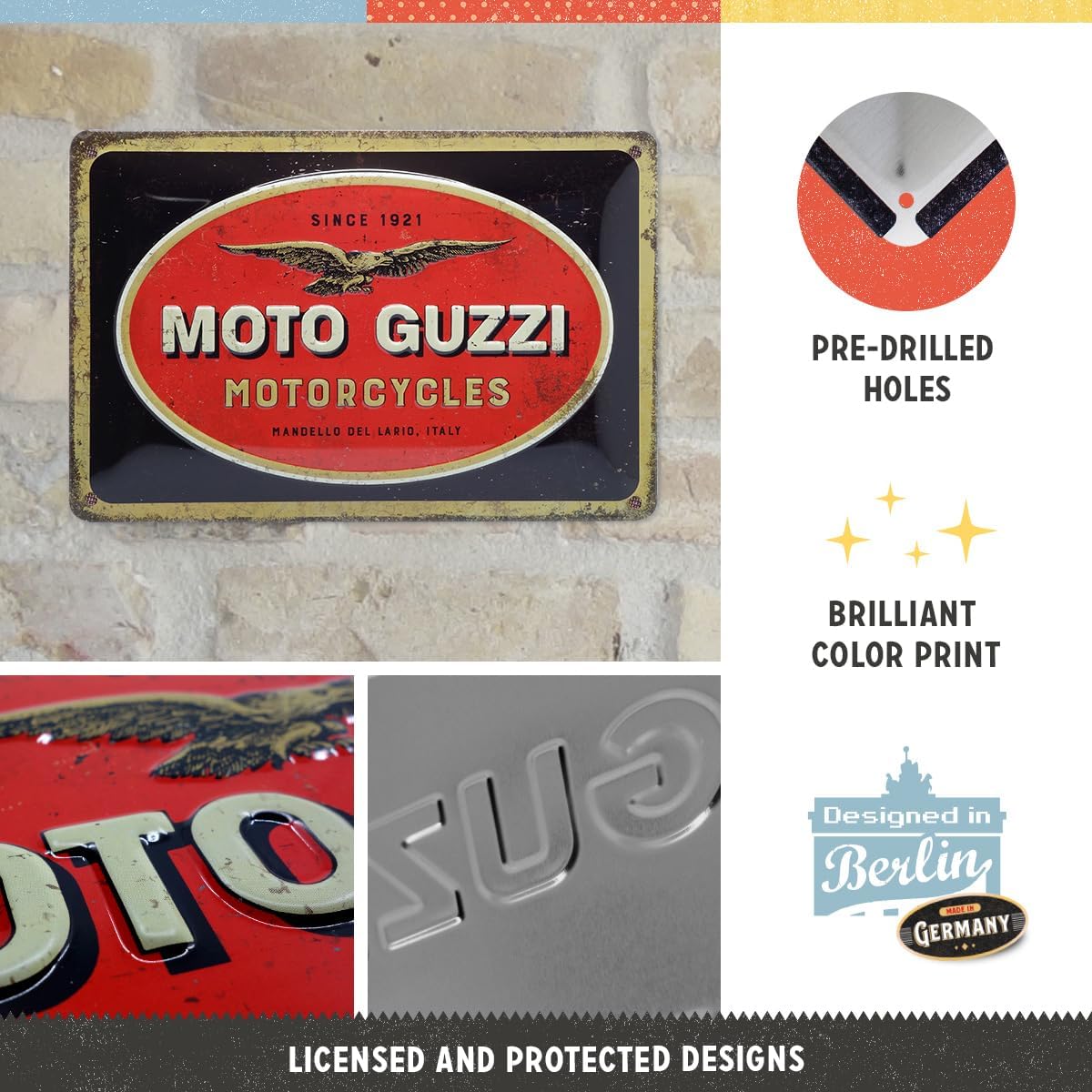 Nostalgic-Art Retro Tin Sign, 7.9" x 11.8", Moto Guzzi – Logo Motorcycles – Gift idea for motorbike fans, Metal Plaque, Vintage design for wall decoration image 3