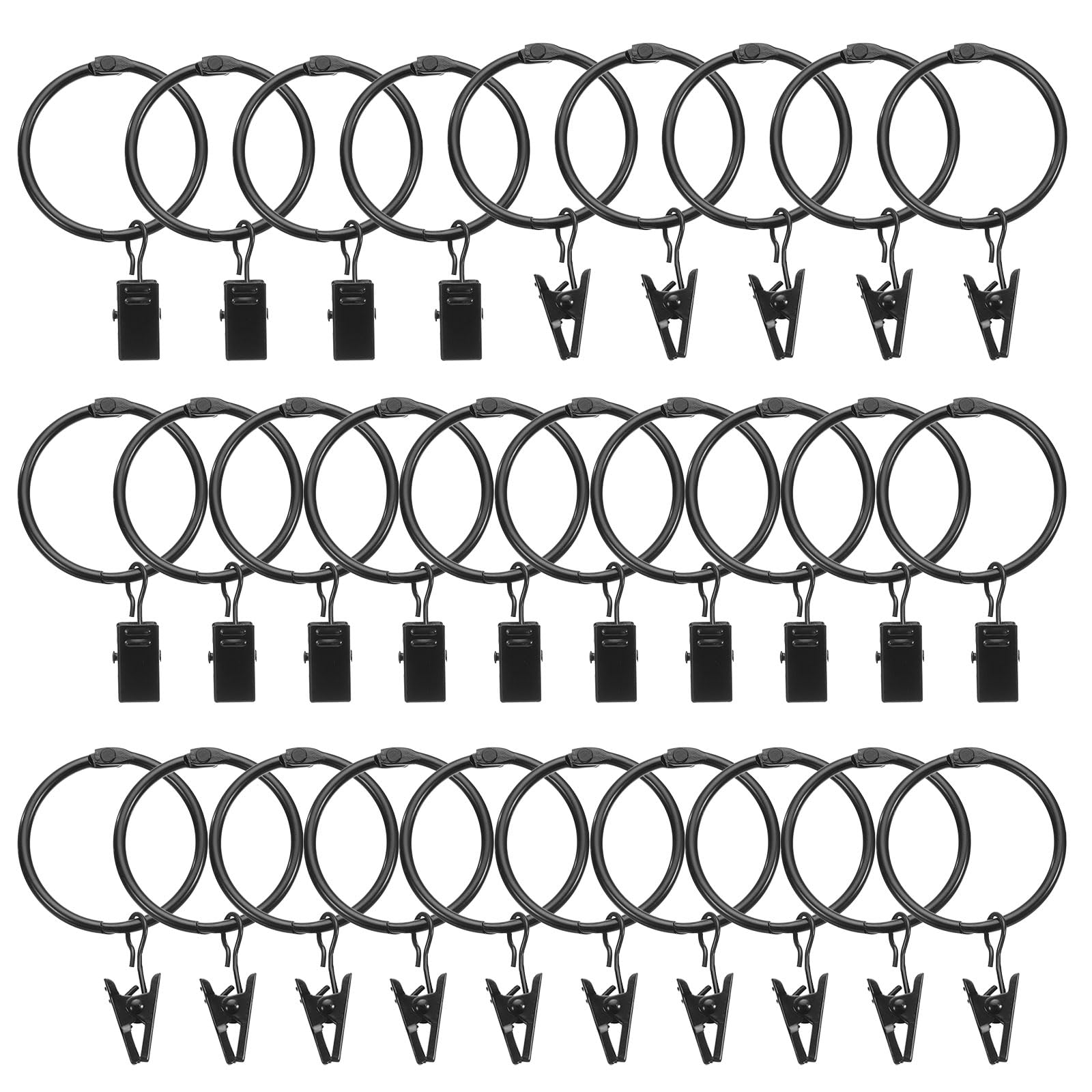 Anillos de cortina con clips 1.5 pulgadas ganchos para colgar cortinas negros pack de 28