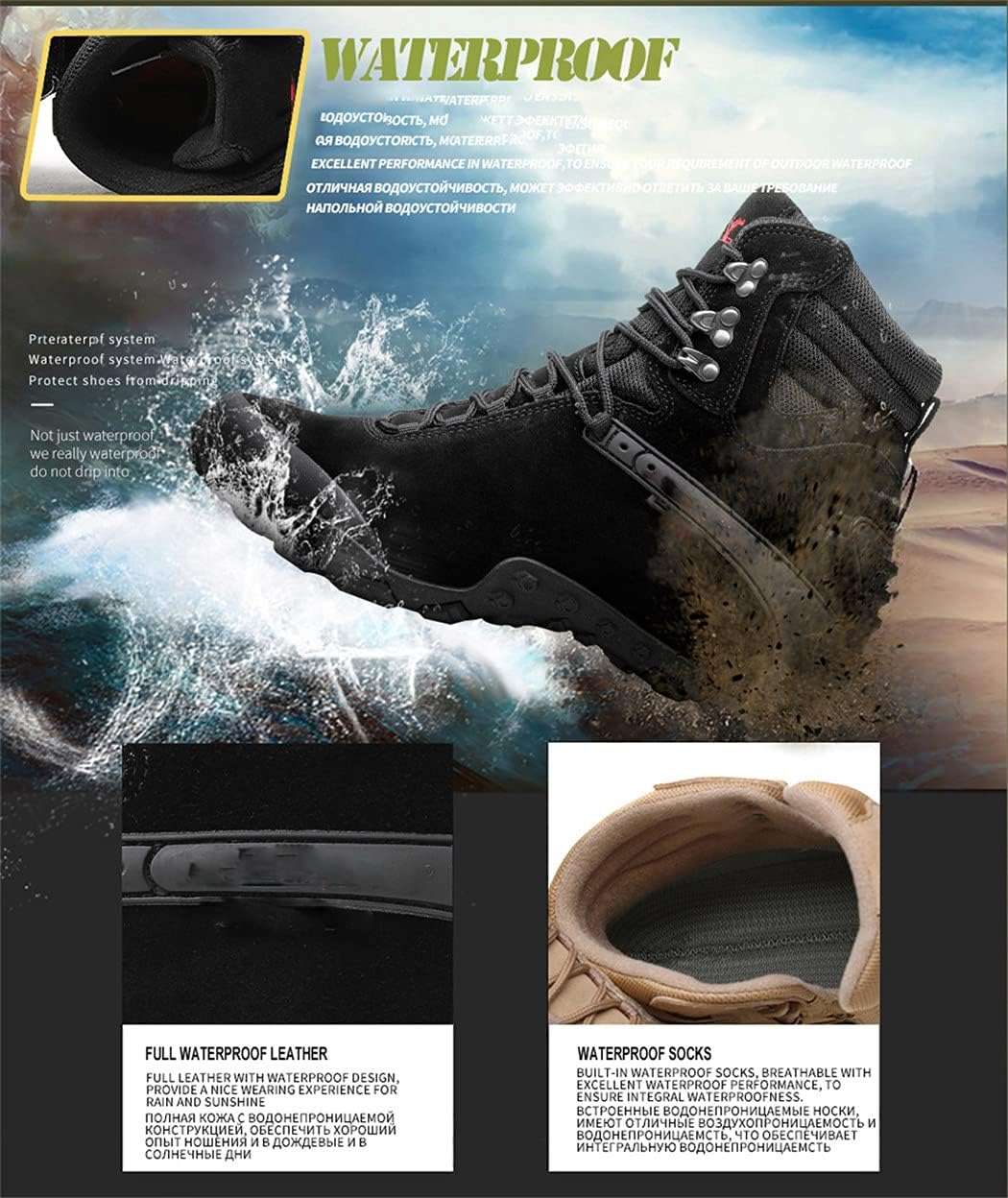 KEHAIOO Men Tactical Army Boots, Military Desert Waterproof Work Safety Shoes, Outdoor Sport Climbing Ankle Boots