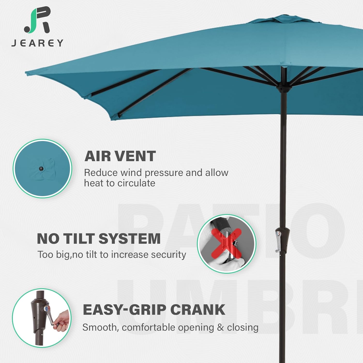 JEAREY 8x10 ft Rectangular Patio Umbrellas Outdoor Table Market Umbrella w/Crank, 8 Sturdy Ribs, UV Protection Windproof Sunproof for Garden, Deck, Backyard, Pool(Cerulean)