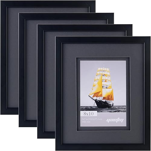 Yaetm - Juego de 4 marcos de fotos flotantes con doble alfombrilla de 8 x 10 pulgadas, marco para exhibir fotos de 5 x 7 pulgadas con alfombrilla
