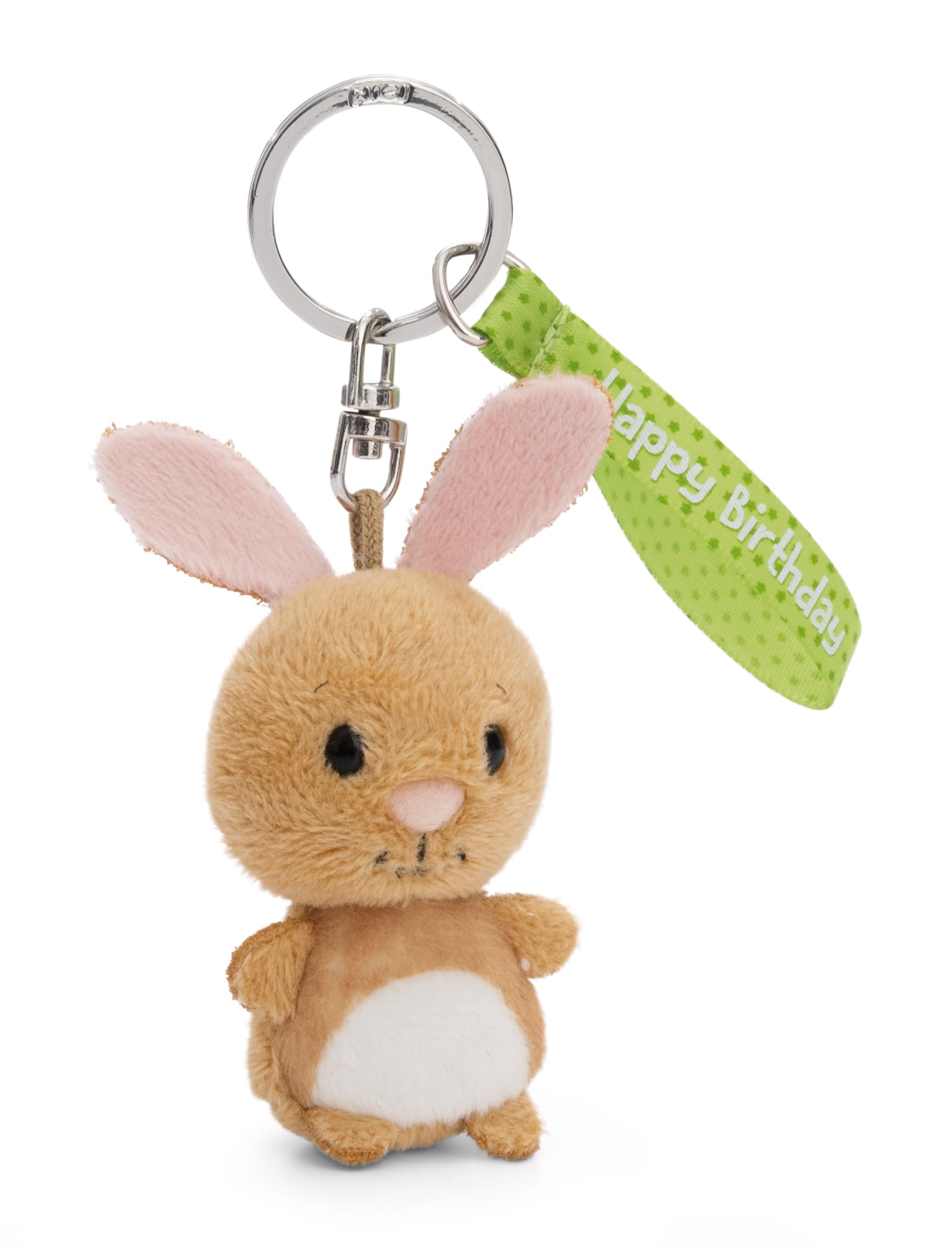 Portachiavi Coniglio Happy Birthday 5cm Marrone - Delizioso Ciondolo in Forma di Animale in Morbido Peluche con Anello per cordini e Pendenti