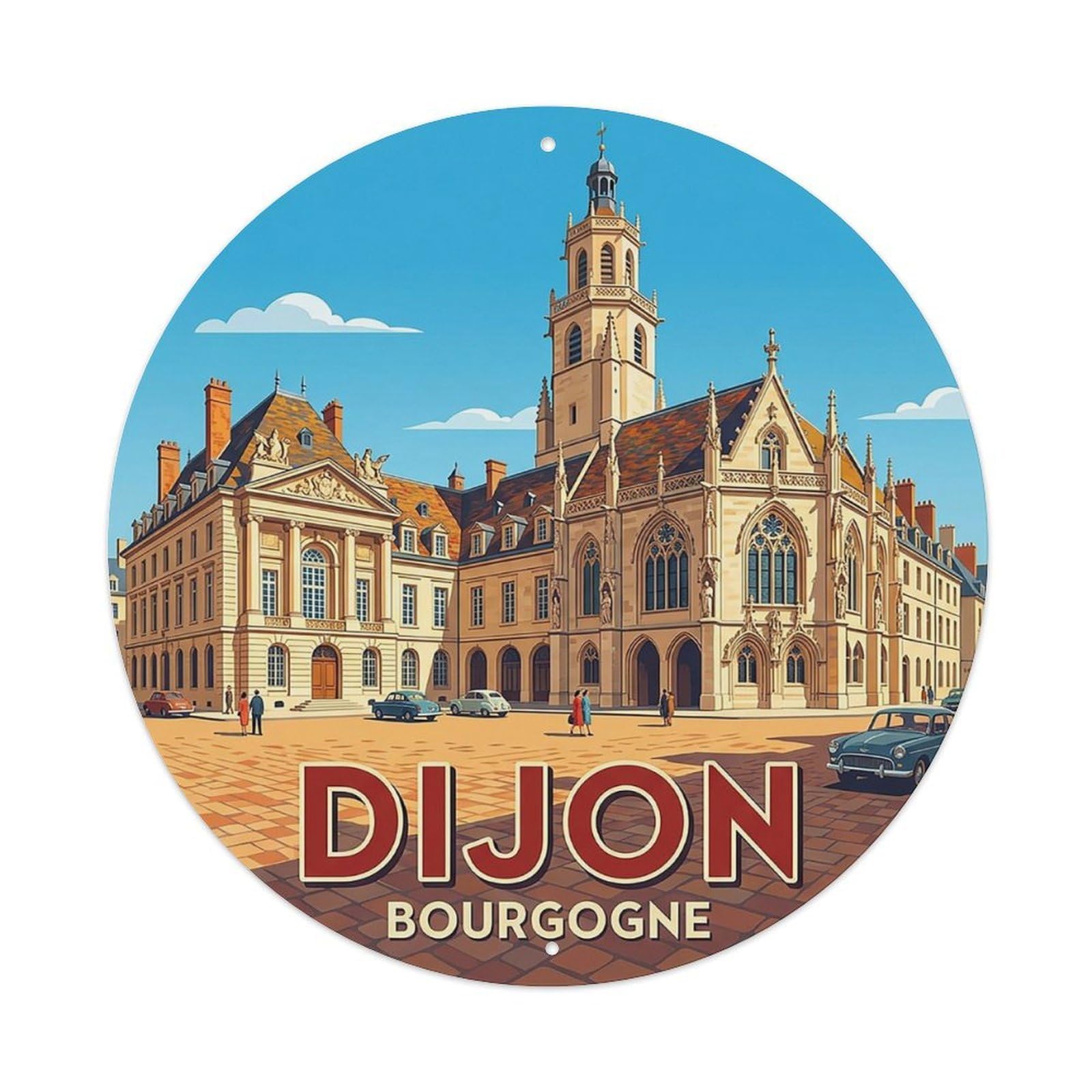 France Vintage Travel Dijon Vintage Metal Tin Sign Plaque Wall Decor for Cafe, Club Bar, Office, Garden Metal Poster 8x8Inch