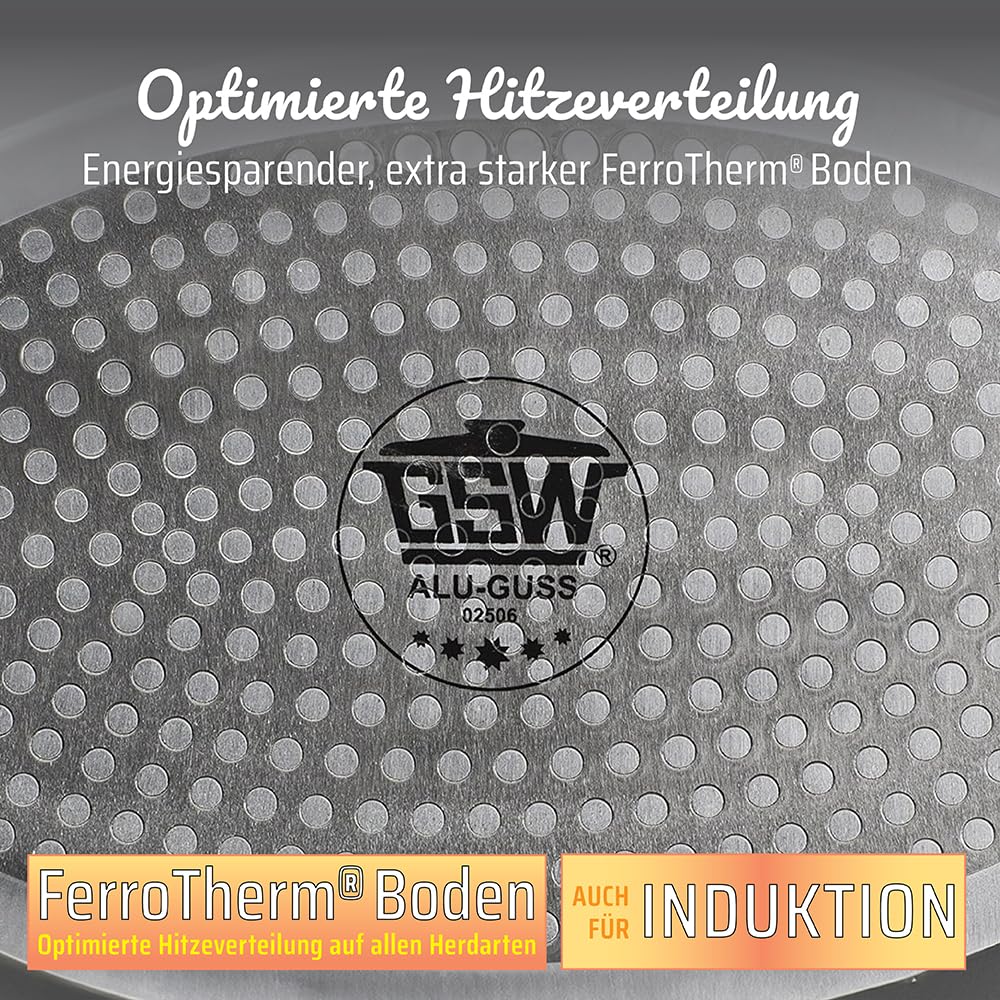 GSW 410588 Gourmet Ceramica Induktion Bräter XXL oval mit Aroma-Glasdeckel 10 L, Aluguss, schwarz gesprenkelt, 42 cm 4 Einheiten