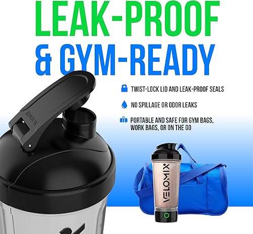 Miniatura 5 de VELOMIX Botella agitadora de proteínas eléctrica - 24 oz | Recargable USB-C | Vasos agitadores a prueba de fugas para batidos de proteínas |