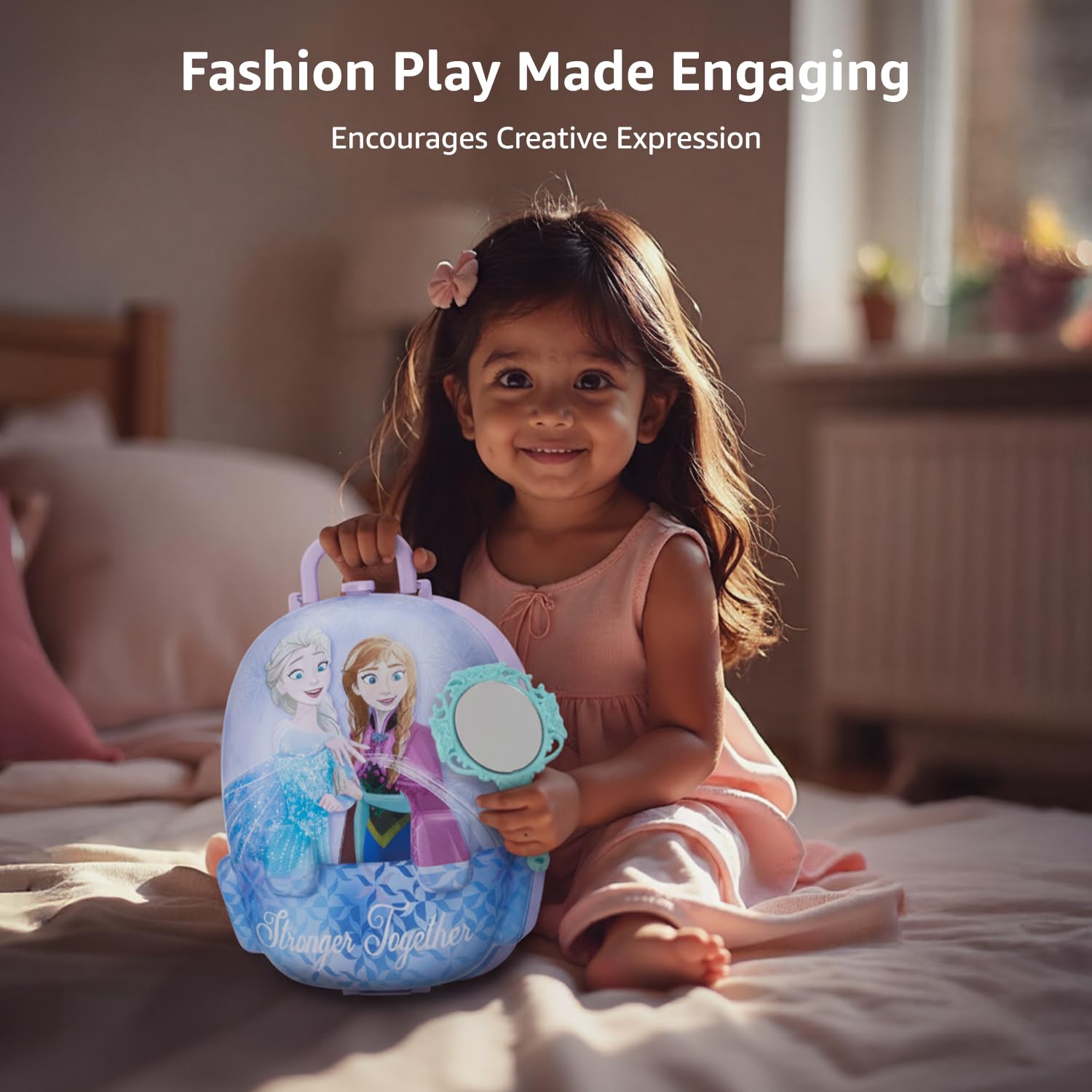 Amazon Brand - Jam & Honey Frozen-Themed Dressing Set in Backpack | Pretend Play Fashion Kit for Kids | Portable, Skill-Building & BIS Certified 1