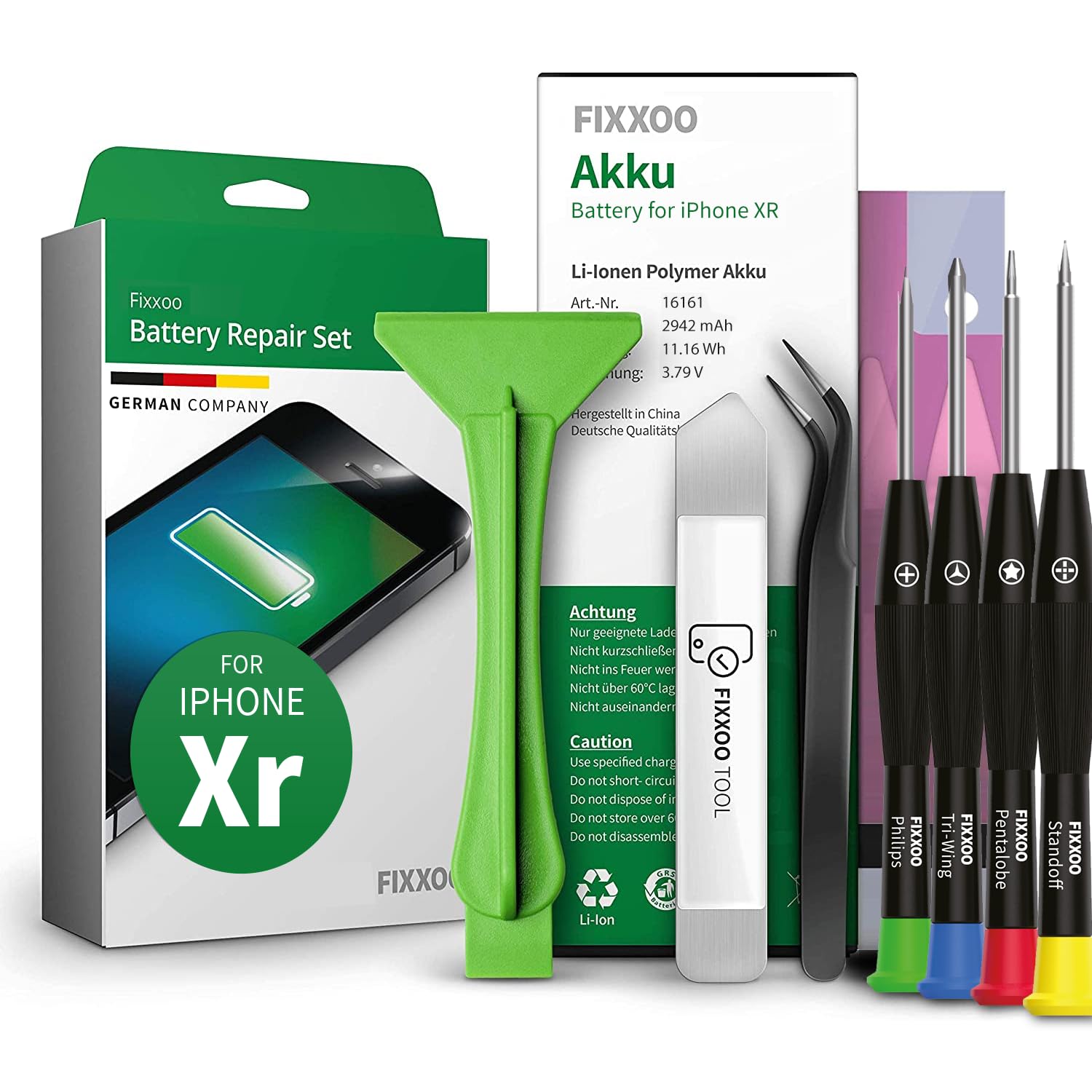 GIGA Fixxoo® Handy Akku Reparatur Set für iPhone XR [inkl. Werkzeug-Kit & Anleitung] - Original Kapazität - Ersatzakku für einen einfachen Austausch - Batterie für iPhone XR