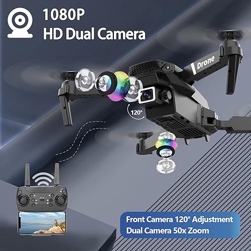 Miniatura 2 de Drone with Dual Camera for Adults Kids, Foldable RC Quadcopter for Beginners, Toys Drone, 1080P FPV Video, 3 Batteries, Carrying Case, One Key