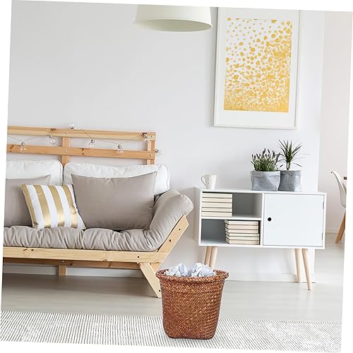 Miniatura 4 de Toyvian Caja de basura tejida para cocina, cesta de basura, 1 cesta de almacenamiento de ratán para el hogar, baño, cocina, oficina, 9.4 x 9.4 x 9.4