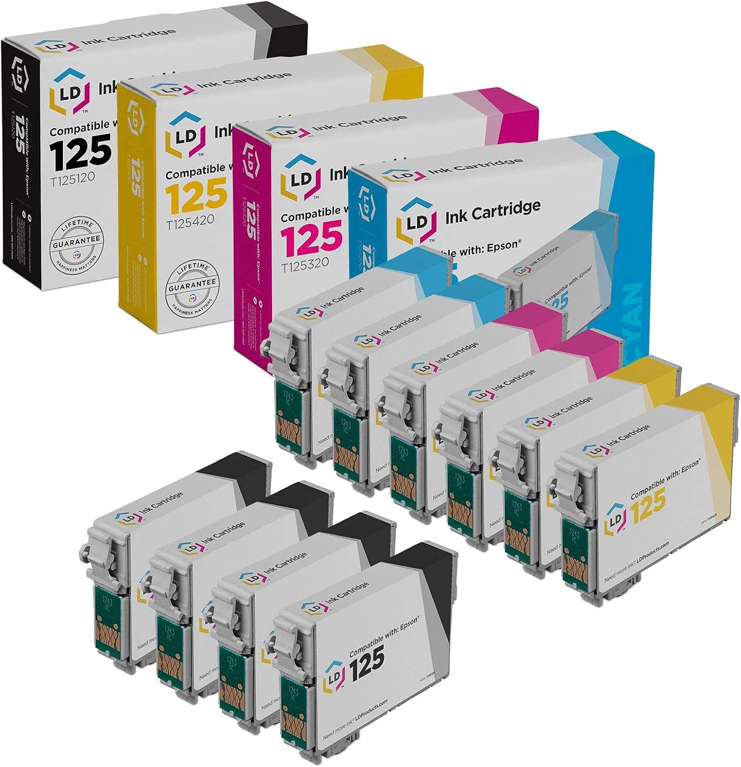 LD Remanufactured Ink Cartridge Replacements for Epson 125 (4 Black, 2 Cyan, 2 Magenta, 2 Yellow, 10-Pack) Compatible w Printers NX125 NX127 NX130 NX230 NX420 NX125 NX127 NX130 NX230 NX420 320 323 325