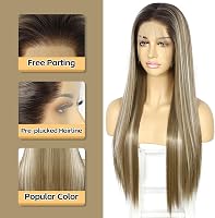 Sapphirewigs Hosszú Egyenes Barna Paróka Melírozott Szintetikus Hajjal - 13x6 Csipke Első Rész, Hőálló, 66 cm, 150% Dússág, Alkalmi Viseletr 3