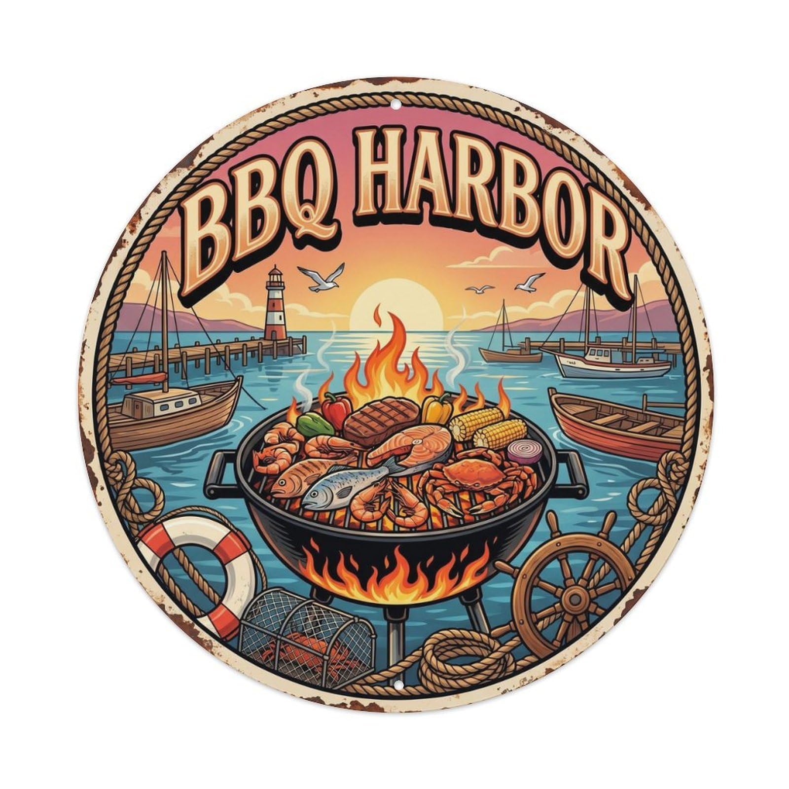 Tgrcjimh Style. Vintage Bbq Harbor Outdoor Bar Metal Tin Sign