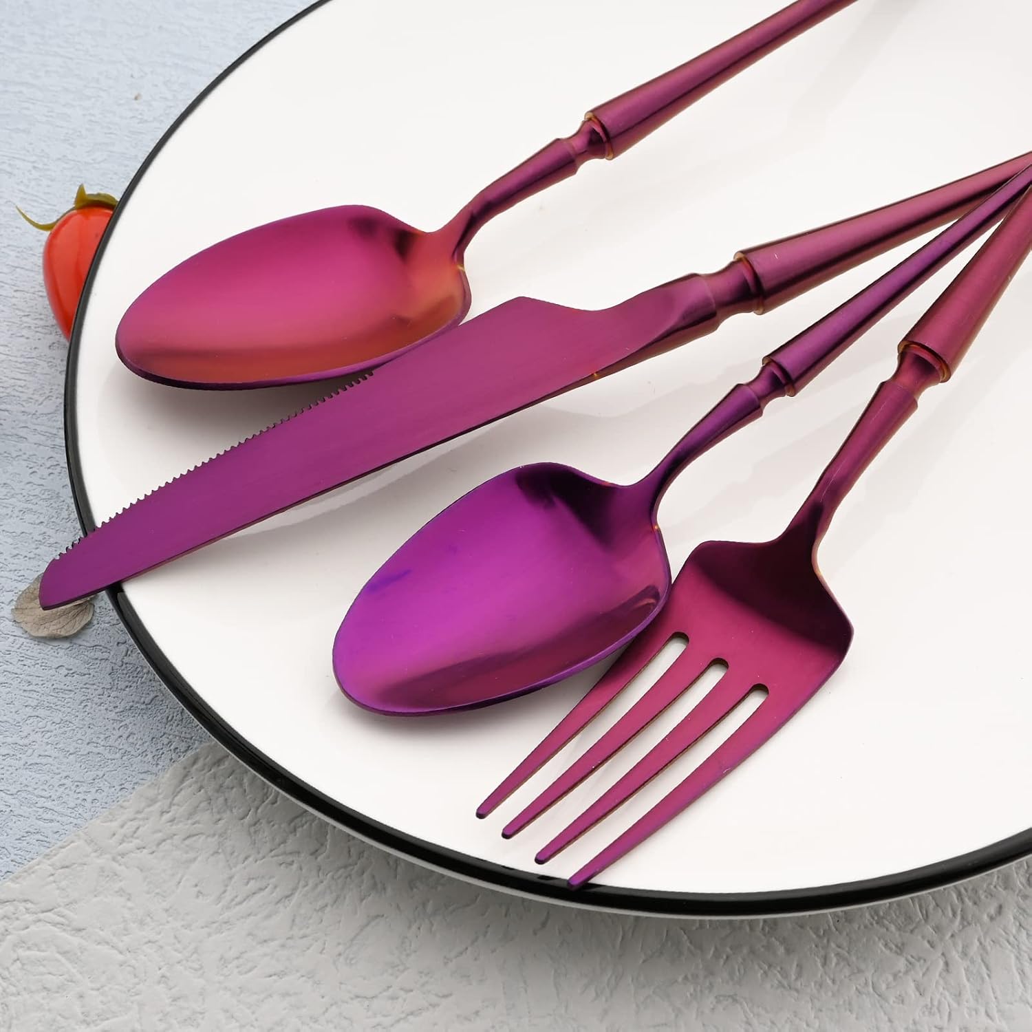 40-Piece Matte Silverware Set for 8, 18/10 Stainless Steel Flatware Cutlery Set with Small waist Handle, Include Knife Spoon Fork Dessert Fork Dishwasher Safe - Purple