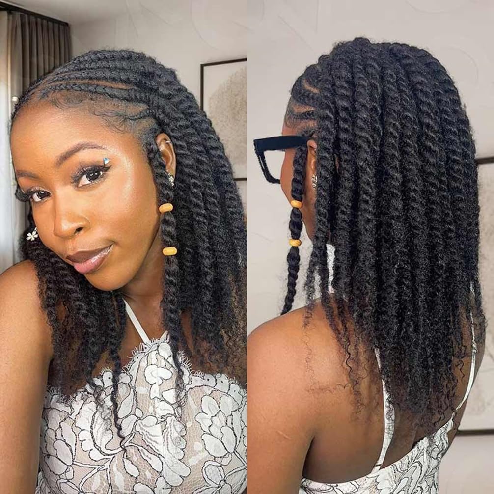 QVR Afro Kinkys Bulk Human Hair for Dreadlock Extensions Repair Locs 150 Gram, Natural Black 14inches Mini Spring Twist Braiding Afro Kinky Human Hair for LocKs