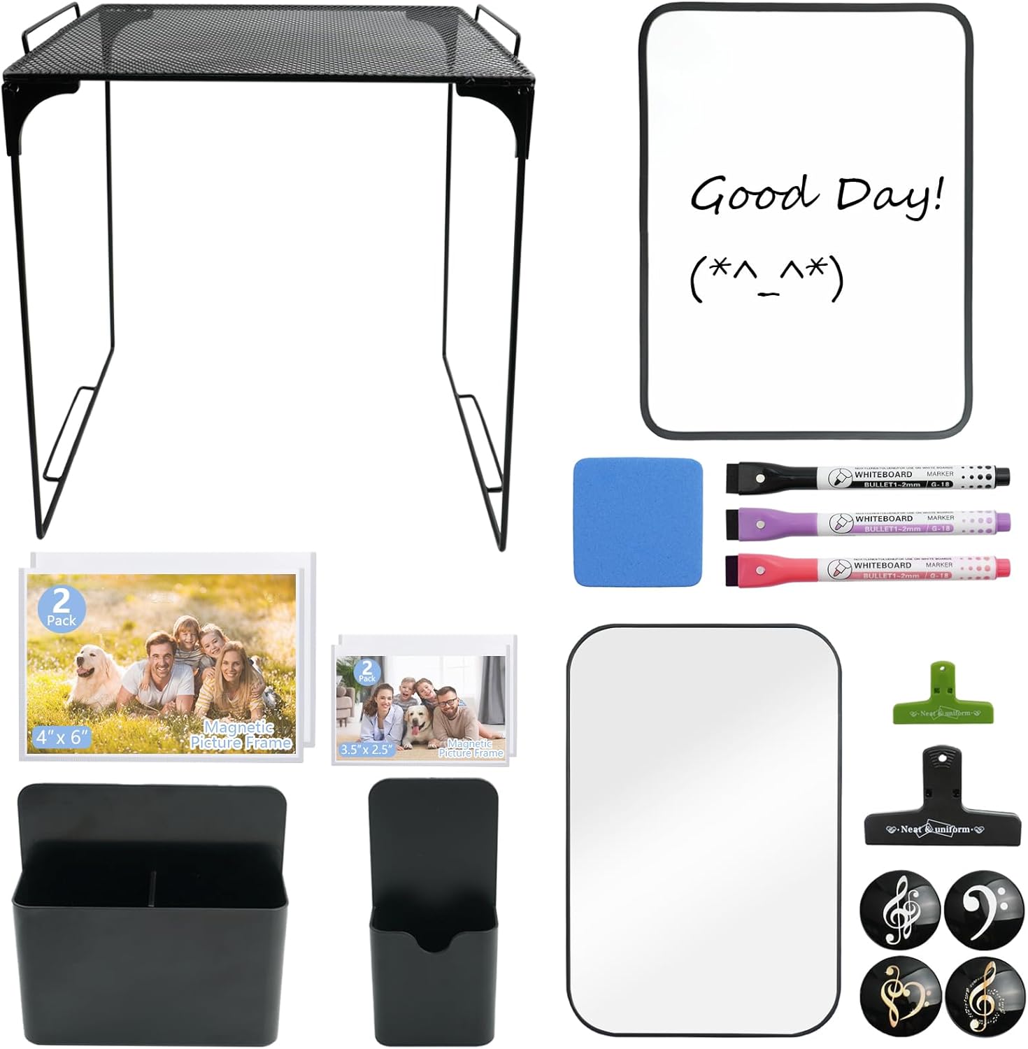 19 PCS Locker Accessories with Locker Shelf, Locker Decoration for Girls, Back to School Essentials Magnetic Locker Organizer, Mirror, Whiteboard, Magnetic Picture Frame and Magnets (Black)