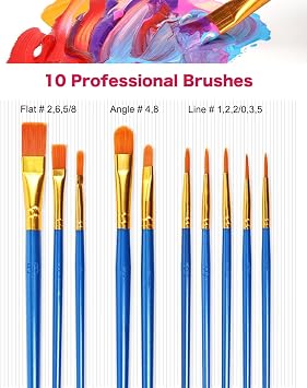 Acrylic Paint Set - 24 Colors 2 oz/59 ml Acrylic Paints for Professional Artists with 10 Brushes , Art Supplies for Painting Canvas Rock Wood Ceramic Glass Art Craft Painting, Rich Pigments Lasting Quality for Beginners