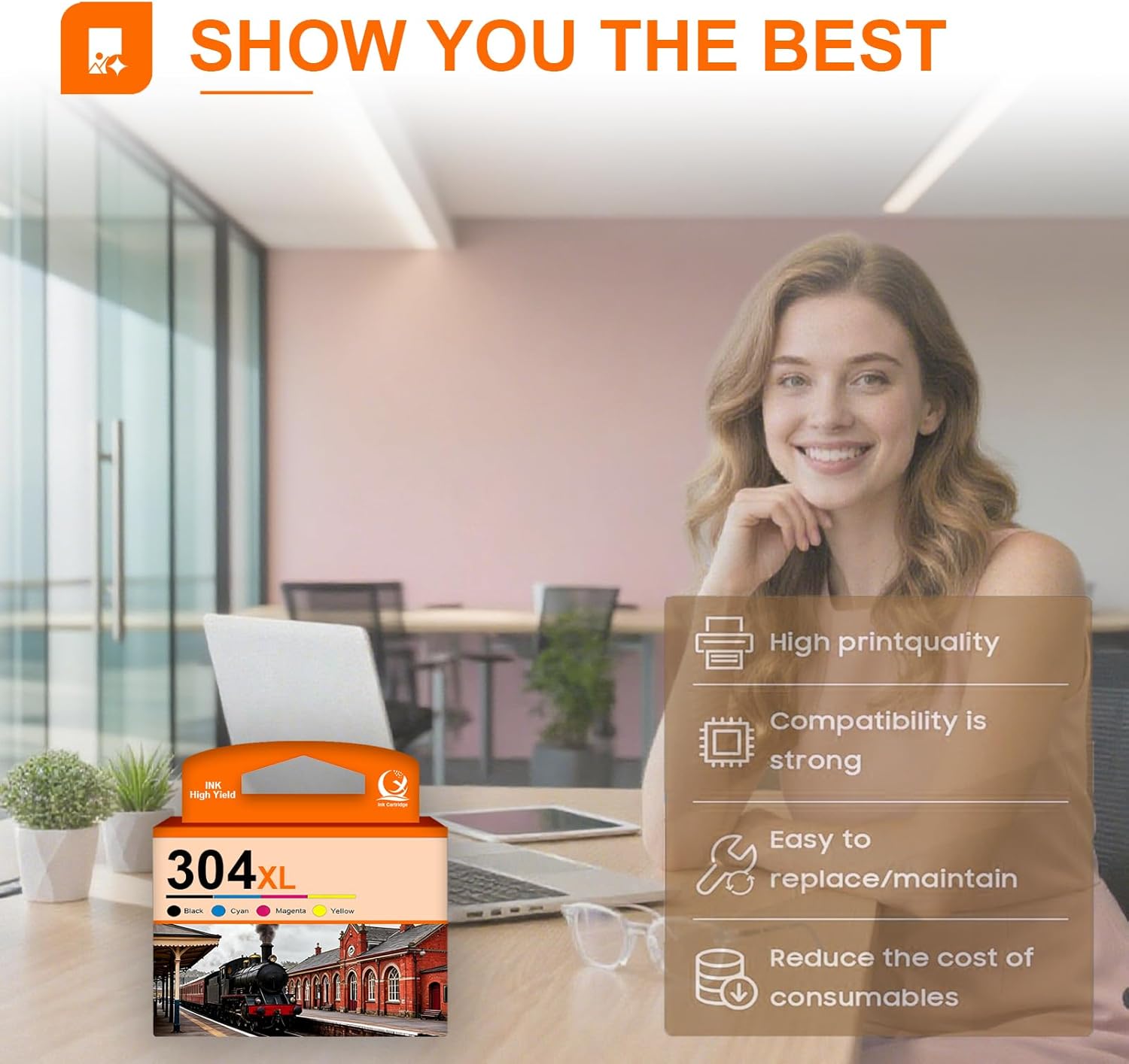 304XL Compatible Ink Cartridge Replacement for 304 XL Cartridge Work for HP AMP 100 120 125 130 Envy 5030 5032 5020 5010 Deskjet 3760 2630 3750 2620 2622 3720 3762 3730 Printers (1 Black, 1 Tricolor)