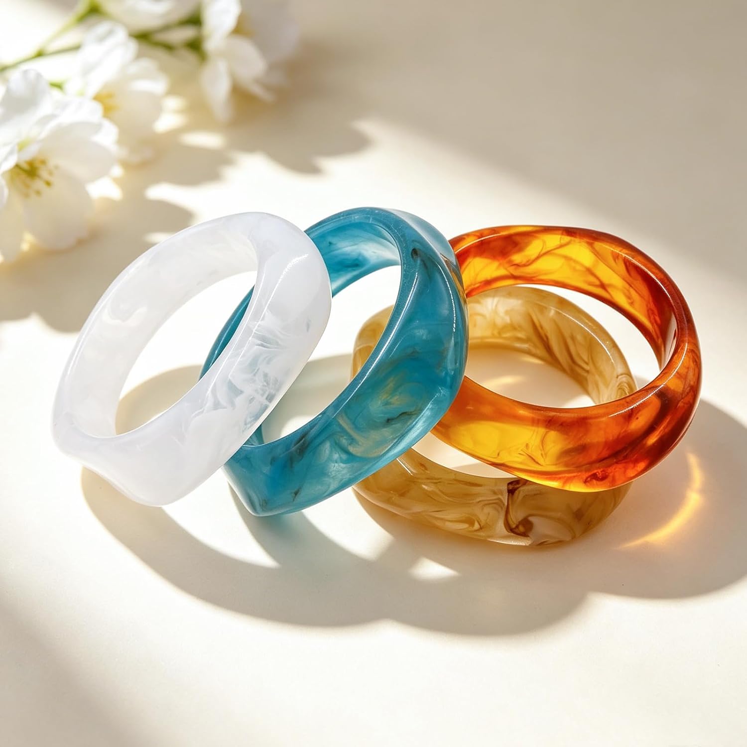 4PCS Chunky Acrylic Bangle Bracelets for Women, Colorful Statement Resin Bangles Bracelet, Trendy Fashion Jewelry