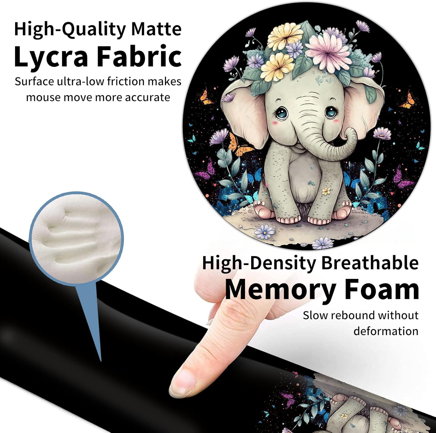 Mouse Pad + Keyboard Wrist Rest + Mouse Wrist Rest Support Set + Coaster, Ergonomic Memory Foam Mouse and Keyboard Pad Set for Laptop Computer Office Home Working Gaming - Elephant Flower