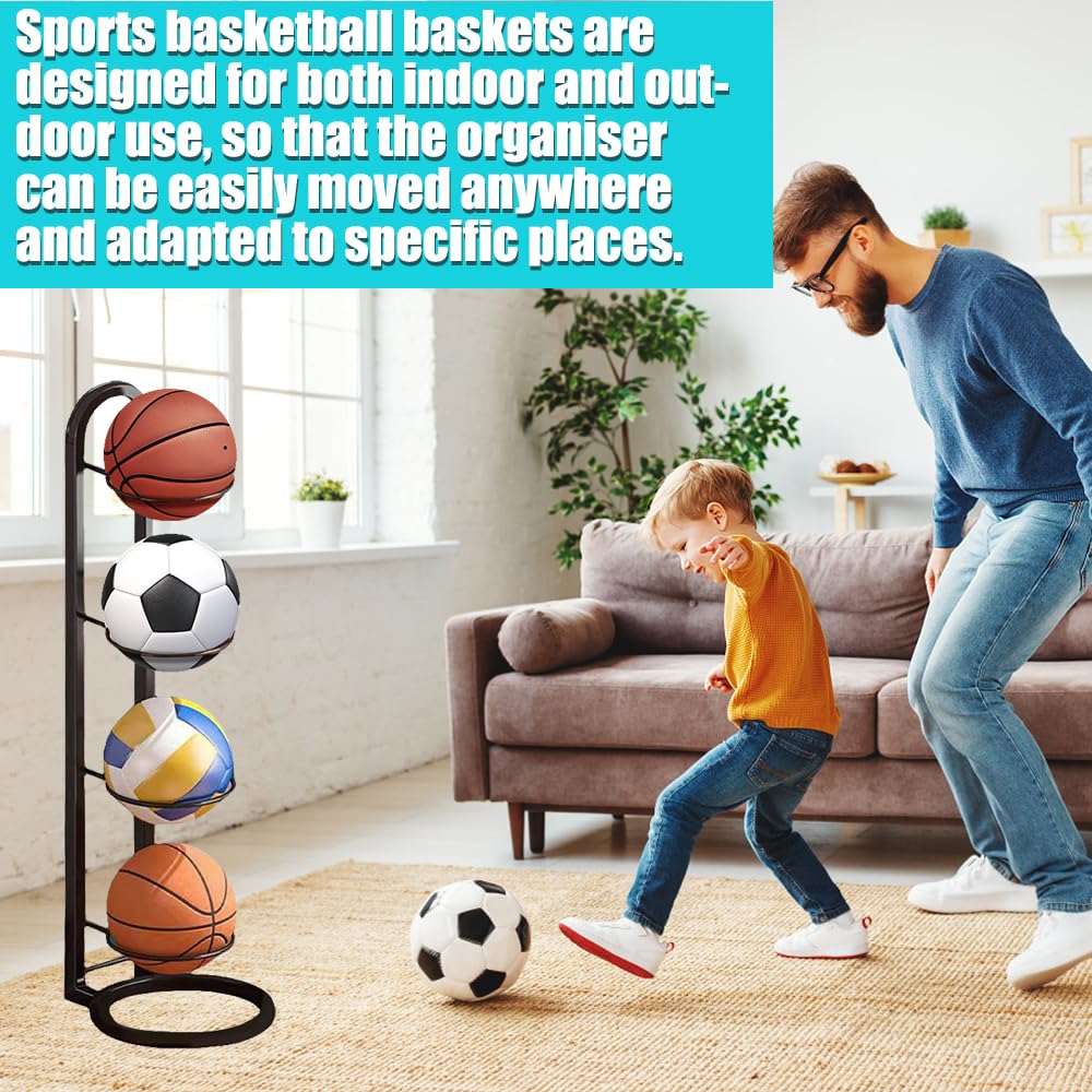 Soporte Vertical para Pelotas de Fútbol Baloncesto, Estante de Almacenamiento de 4 Niveles
