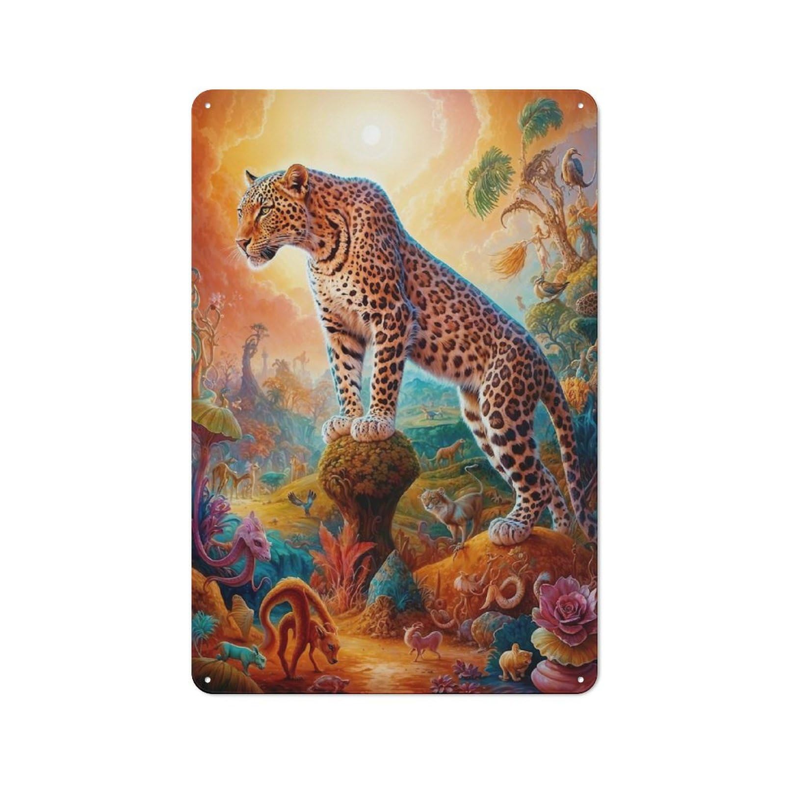 Junmoney Surreal Leopard Safari 2 Garage Style Metal Wall Sign 30X20cm Featuring Garage Wall Decor For Garage, Hobby Room, Office Or Man Cave