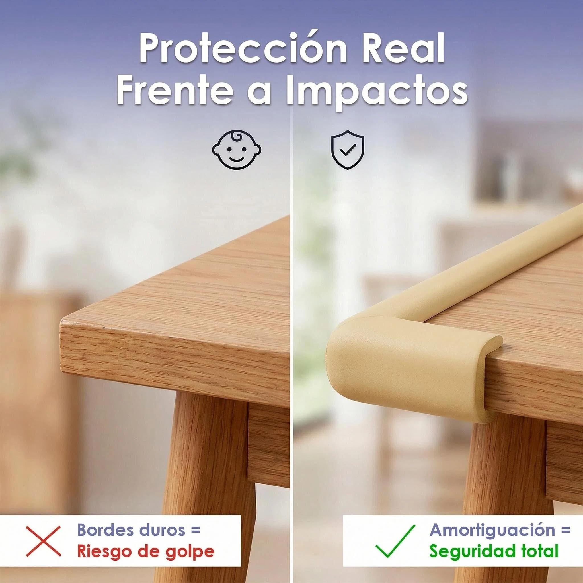 Protector de Bordes Bebé 2 Metros – Protector Bordes Mesa y Muebles con Espuma Antigolpes – Protector Esquinas Bebé con Adhesivo Fuerte – Seguridad Infantil para Mesas, Estanterías y Camas (Beige) — view 2