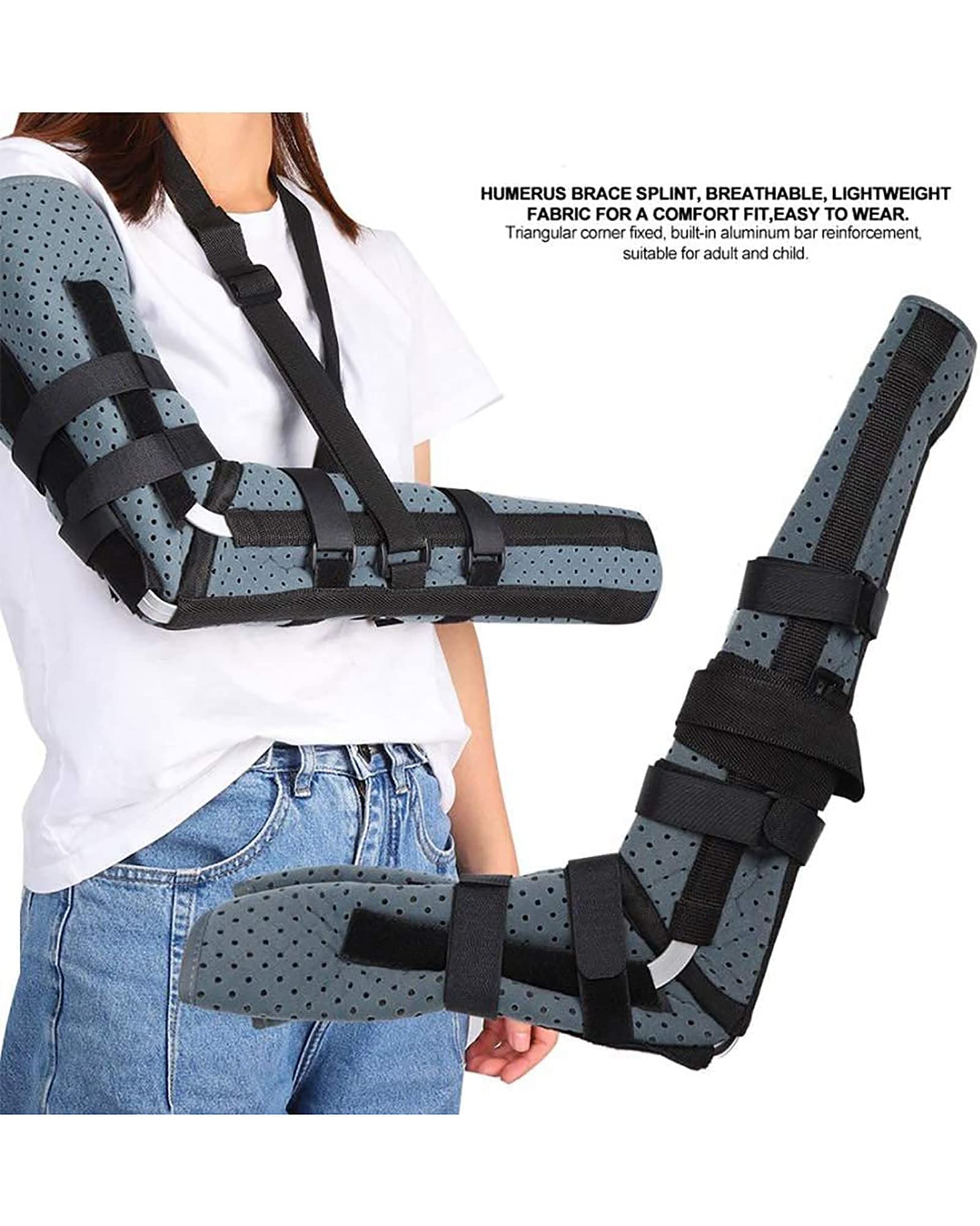 Cómodo inmovilizador de codo cabestrillo ajustable para antebrazo transpirable hombres mujeres férula muñeca soporte para codo correa para fractura dislocación, L (S)