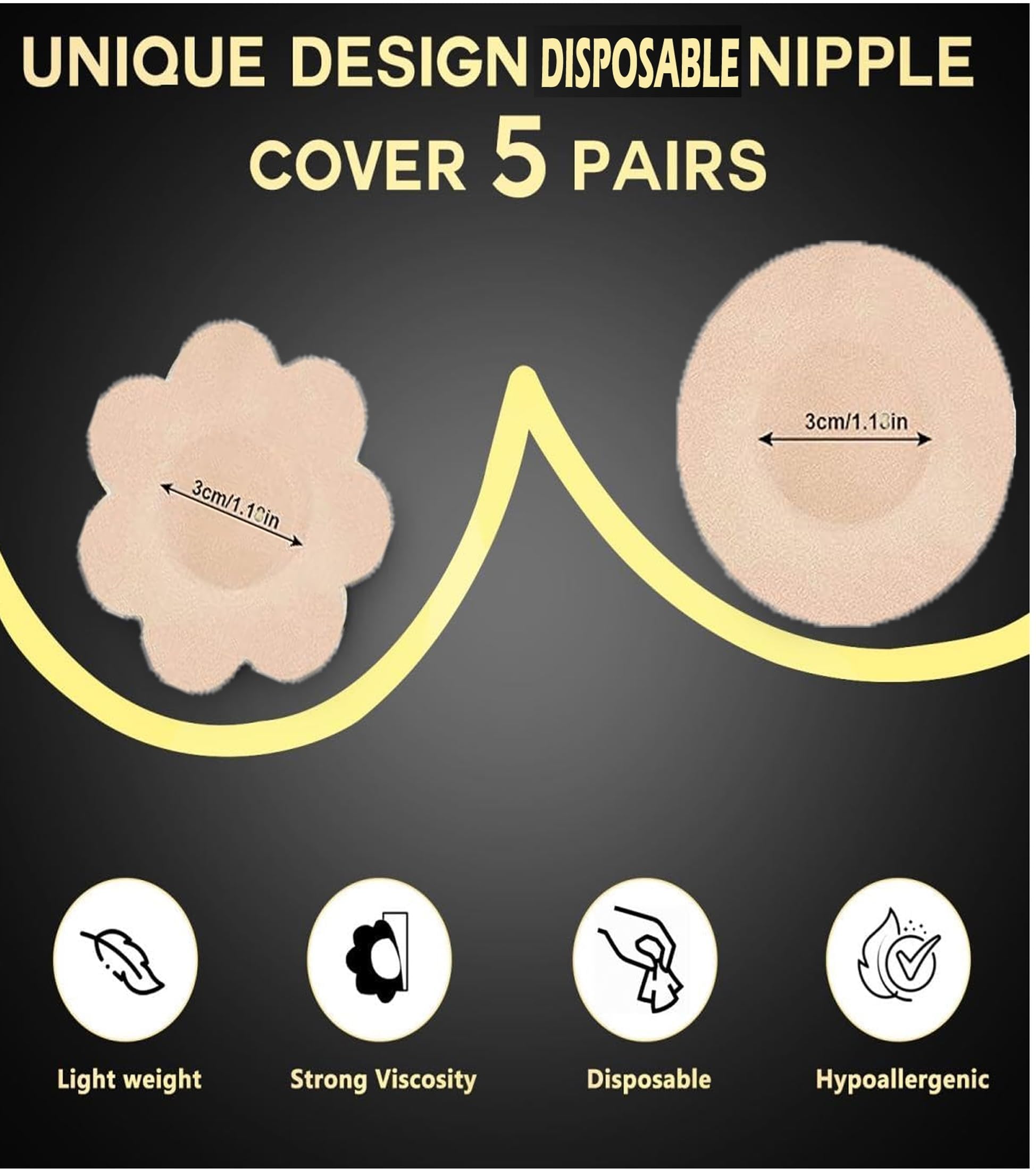 LERFOT Boob Tape Kit - Breathable Instant Boob Tape with 10 Nipple Pasties for Fashion, 50 Strips Double Sided Fashion Body Tape for Women Clothes,1 Pair Reusable Nipple Cover Reusable for Women Nude 1